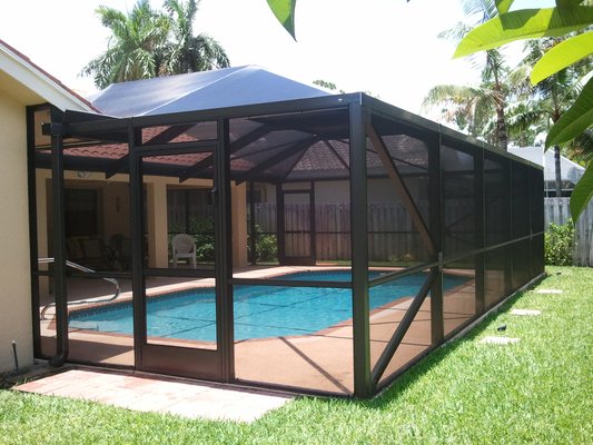 Ft. Myers Residents Enjoying a Cold Drink in Screened Pool Enclosures